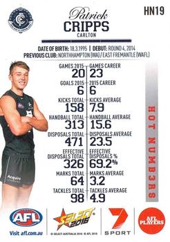 2016 Select Footy Stars - Hot Numbers #HN19 Patrick Cripps Back